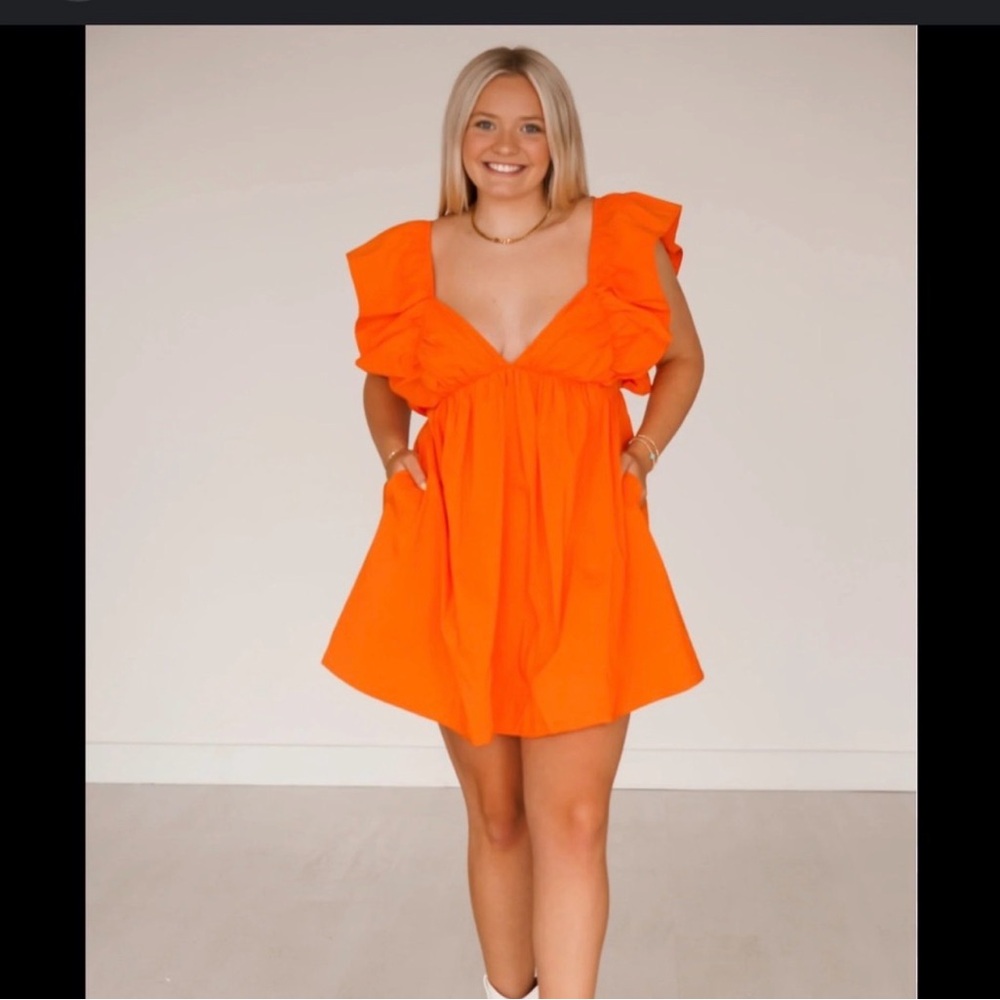 Orange Ruffled Mini Dress - Picture 6 of 10